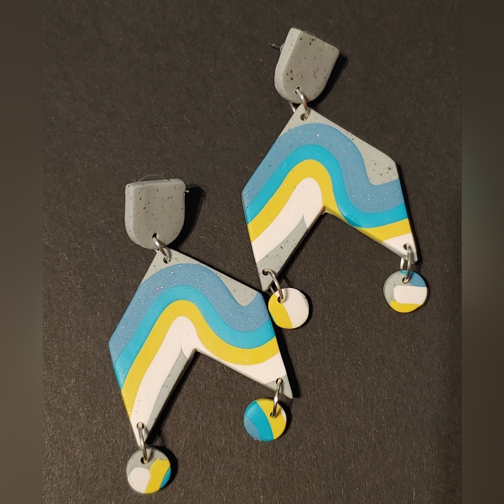 Handmade Polymer Clay Mod Contemporary Dangle Earrings